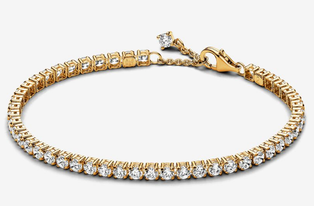 Brazalete Pandora Tenis Circonias Baño Dorado