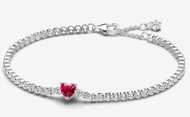 [590041C02] Brazalete Pandora Tenis Circonia Corazón Rojo