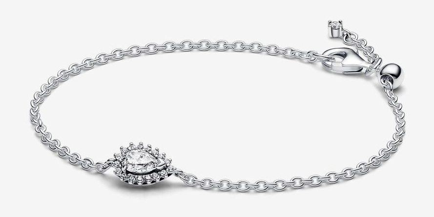 [593001C01] Brazalete Pandora Cadena Fina Lágrima Con Halo De Circonias