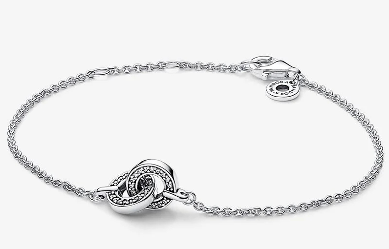 Brazalete Pandora Cadena Fina Aros Entrelazados Pavé