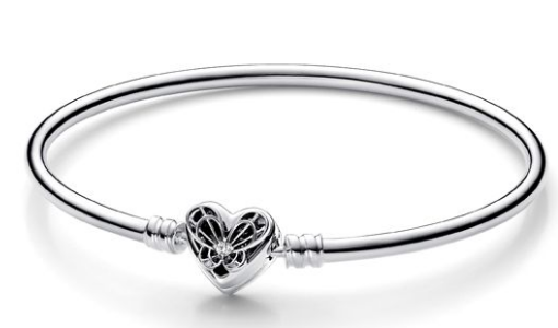 Brazalete Pandora Rígido Corazón Calado
