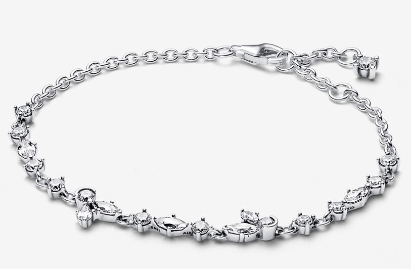 [592631C01] Brazalete Pandora Cadena Fina Racimos Dispersos De Circonias