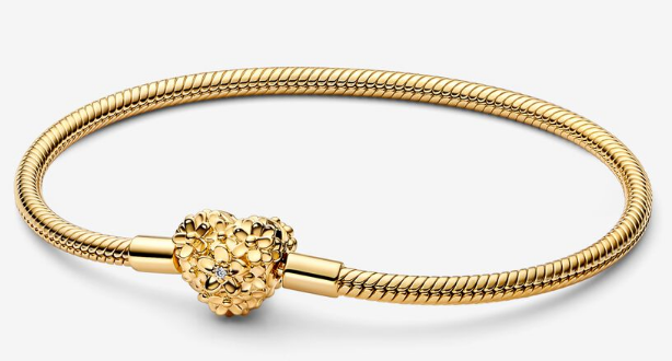 Brazalete Pandora Serpiente Corazón Floral Dorado
