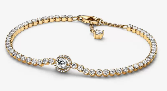[569416C01] Brazalete Pandora Tenis Dorado Halo Circonias