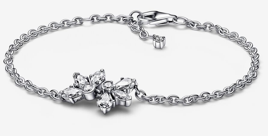 [592398C01] Brazalete Pandora Cadena Fina Racimo Mariposa De Circonias