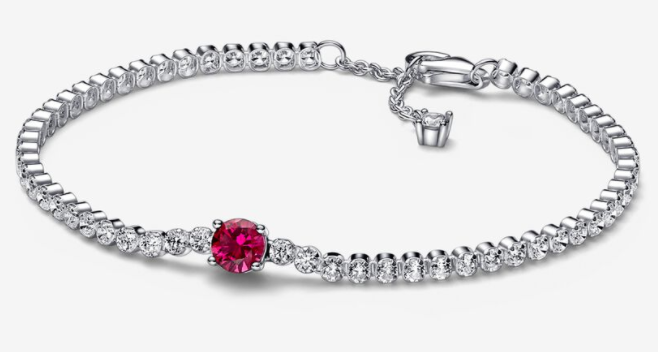 [592403C01] Brazalete Pandora Tenis Circonias Con Piedra Rosa Central