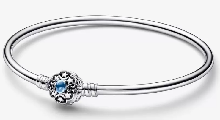 [592342C01] Brazalete Pandora Rígido Cierre Estrellas Y Piedra Azul