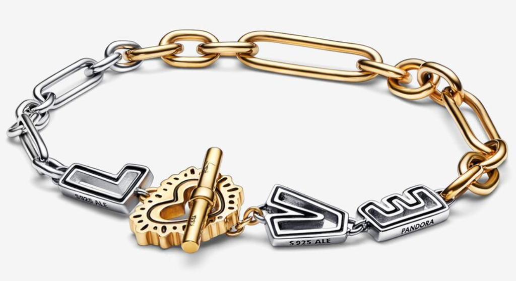 Brazalete Pandora Signature Eslabones Bicolor y Corazón