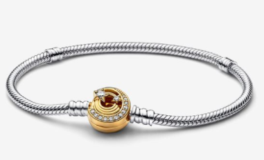 Brazalete Pandora Moments Cierre Bicolor Piedra Ámbar