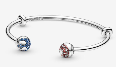 Brazalete Pandora Rígido Abierto Extremos Pavé Azul Y Rojo