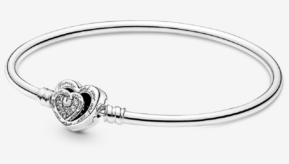 [591064C01] Brazalete Pandora Rígido Corazón Pavé Forever And Ever