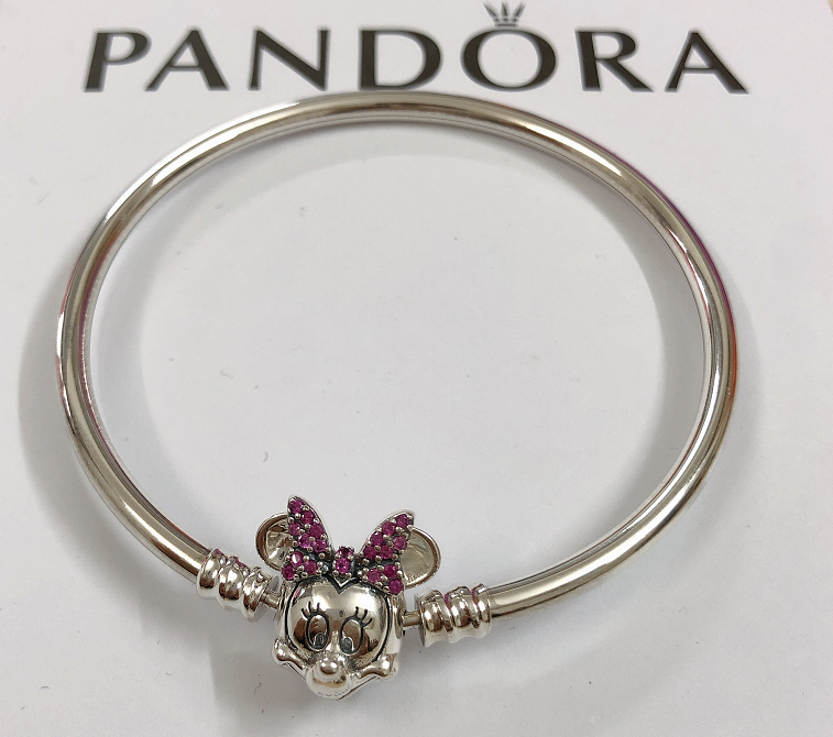 [B309] Brazalete rígido Pandora Disney Minnie lazo pavé rosa