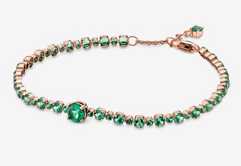 [580044C01] Brazalete Pandora Tenis Oro Rosa Circonias Verdes