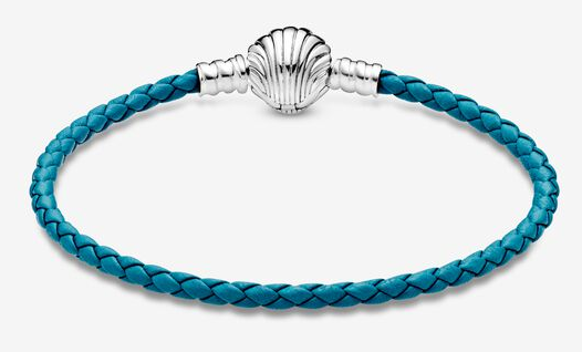 Brazalete cuero trenzado Pandora broche concha turquesa