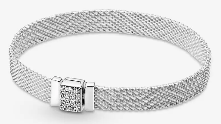 [599166C01] Brazalete Pandora Reflexions malla broche pavé plata