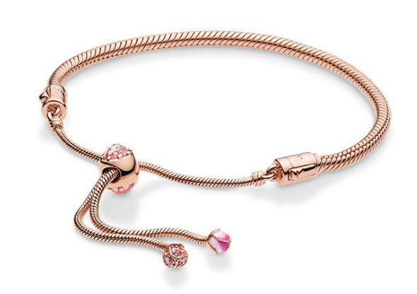 [B24] Brazalete Pandora Moments cadena baño oro rosa corazón pavé
