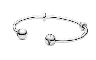 Brazalete rígido Pandora abierto bolas plata y pavé