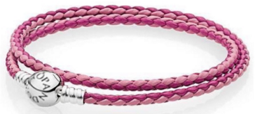 Brazalete Pandora Signature cordón trenzado rosa bicolor doble vuelta