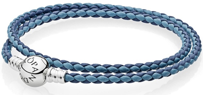 Brazalete Pandora Signature cordón trenzado azul bicolor doble vuelta