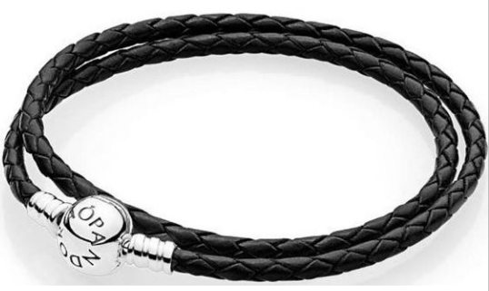 Brazalete Pandora Signature cordón trenzado negro doble vuelta