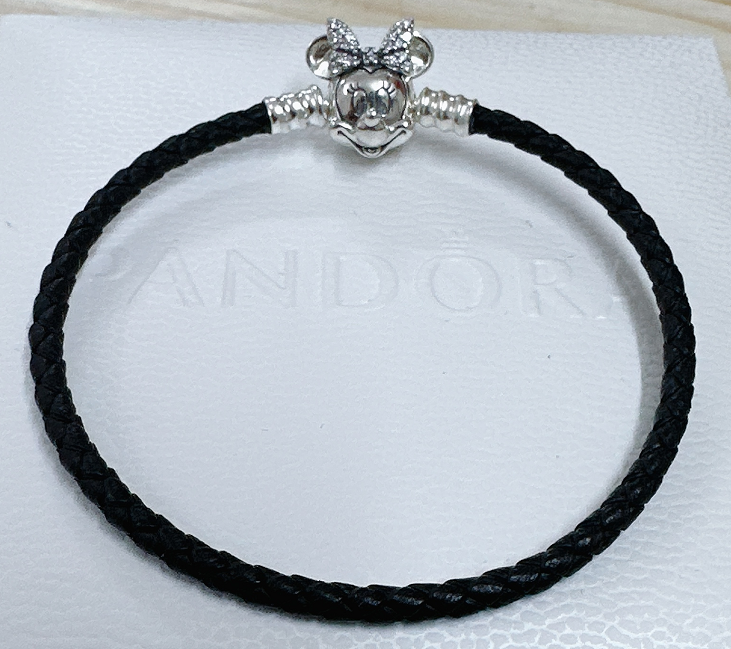 [B41-15] Brazalete Pandora cordón negro Disney Minnie vuelta sencilla