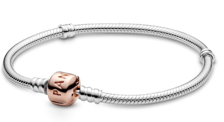 [B66] Brazalete Pandora Moments cadena serpiente bicolor oro rosa