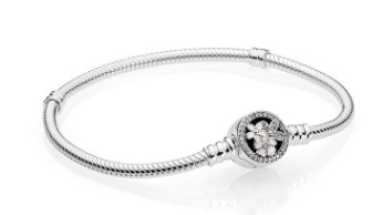 [B74] Brazalete Pandora Moments cierre flor esmalte negro