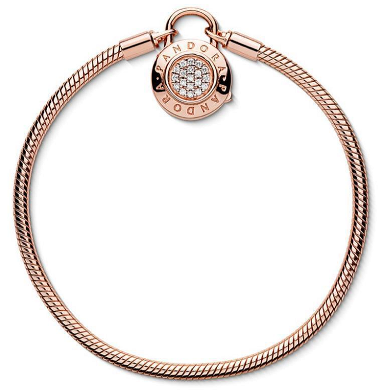 [B87] Brazalete Pandora Signature Disco Colgante Oro Rosa