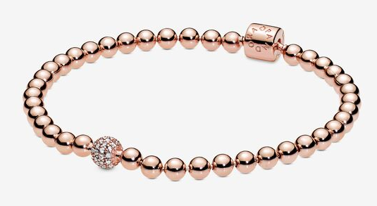 Brazalete Pandora Bolitas Oro Rosa con Pavé