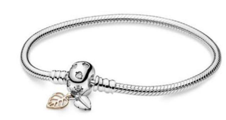 Brazalete Pandora Moments Hojas Colgantes Bicolor