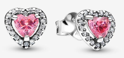 [298427C02] Aretes Pandora Corazón Rosa con Halo