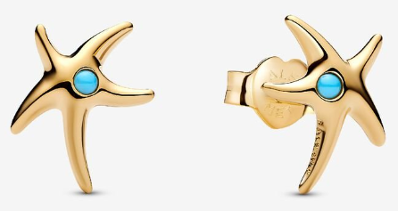 [263820C01] Aretes Pandora Estrella de Mar Turquesa Dorado