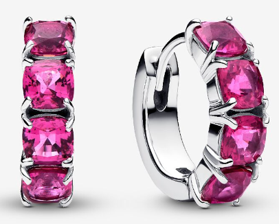 [293851C02] Aretes Pandora Aro Circonias Cojín Rosa Intenso