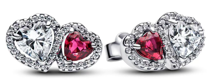 [293633C01] Aretes Pandora Doble Corazón Rojo y Blanco