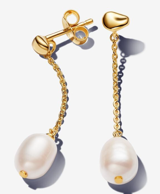 Aretes Pandora Pepita Cadena Perla Colgante Dorado