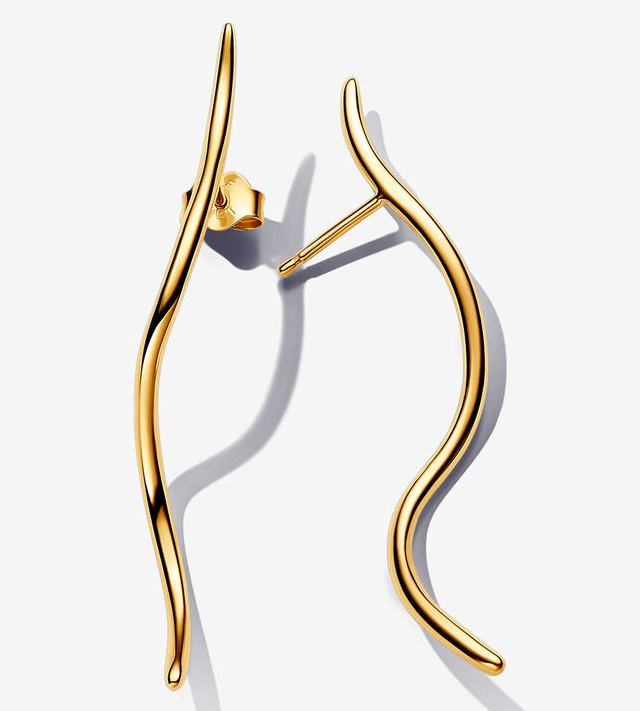 [263287C00] Aretes Pandora Trepador Línea Ondulada Dorado