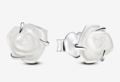 Aretes Pandora Rosa Esmalte Blanco