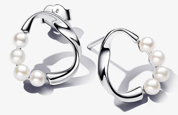 [293276C01] Aretes Pandora Aro Ondulado con Perlas