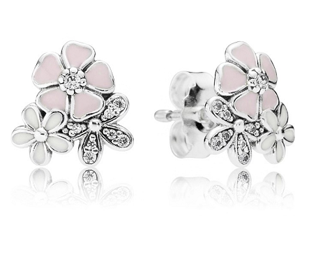 Aretes Pandora racimo de flores esmalte rosa