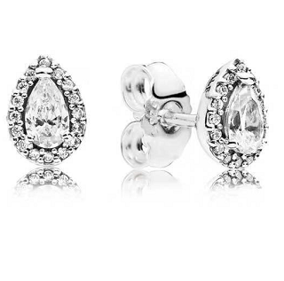 Aretes Pandora Lágrima Halo Circonia Plata