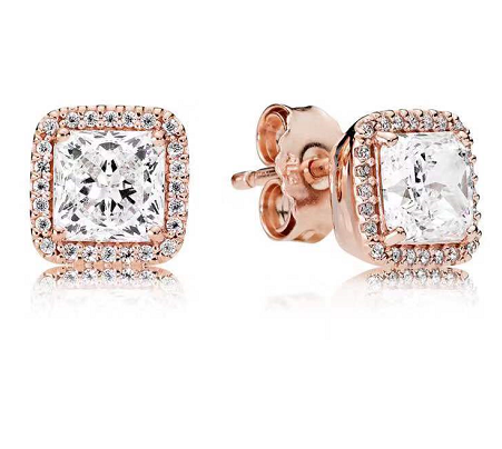 Aretes Pandora Cuadrado Halo Oro Rosa