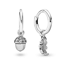 Aretes Pandora Bellota y Pluma Aro Plata