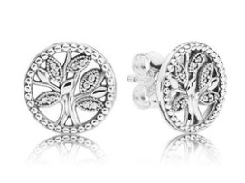 Aretes Pandora árbol de la vida medallón plata