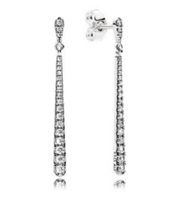 Aretes Pandora línea vertical larga de circonias