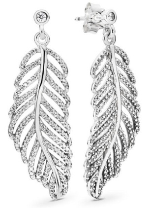 Aretes Pandora pluma colgante pavé