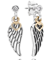 Aretes Pandora ala de ángel bitono con corazón alado