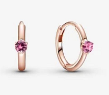 Aretes Pandora aro baño oro rosa circonia rosa