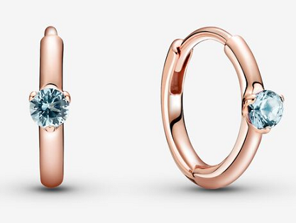 Aretes Pandora aro baño oro rosa circonia celeste