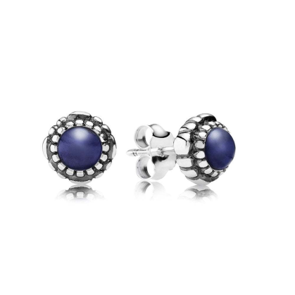 Aretes Pandora botón piedra azul marino plata oxidada