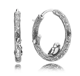 Aretes Pandora aro pájaro rama plata